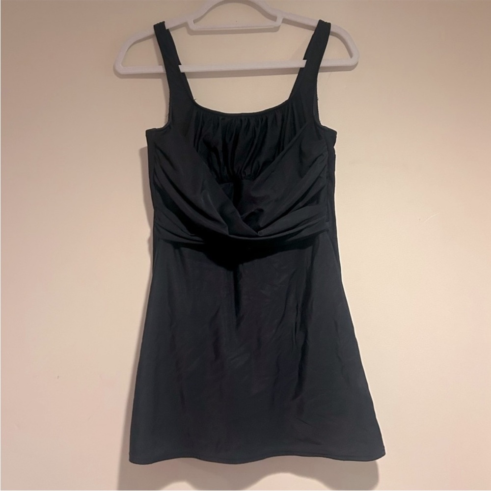 Lands End Black Twist Front Swim Dress Swimsuit Sz 14
